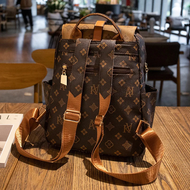 Backpack Women's 2026 New Retro Casual Old Flower Large Capacity School Bag Backpack Printing Fashion Trend Line Big Bag