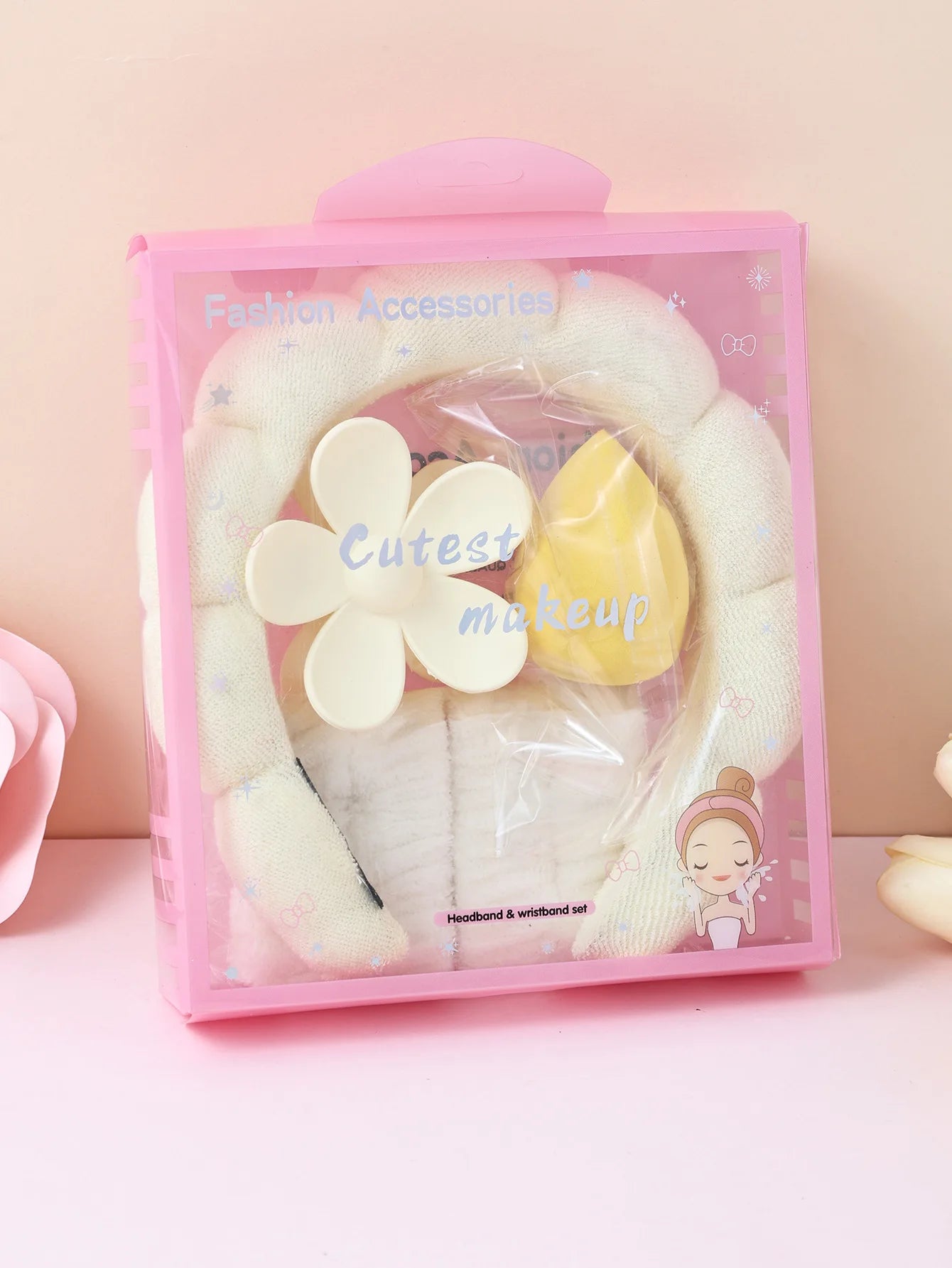 5 Pcs Girls Sponge Spa Headband Face Wash Large Flower Hair Claw Clip Facial Hairband Hair Accessories Set with Delicate Box - lily supply