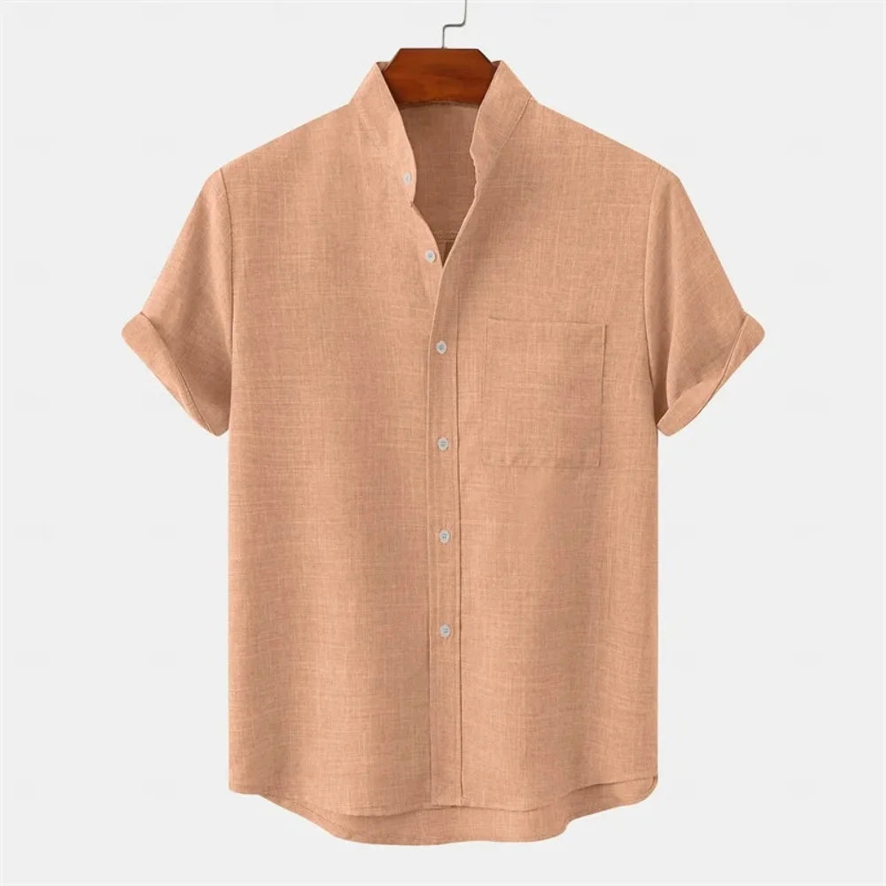 Men's Linen Short Sleeve Collared Shirt