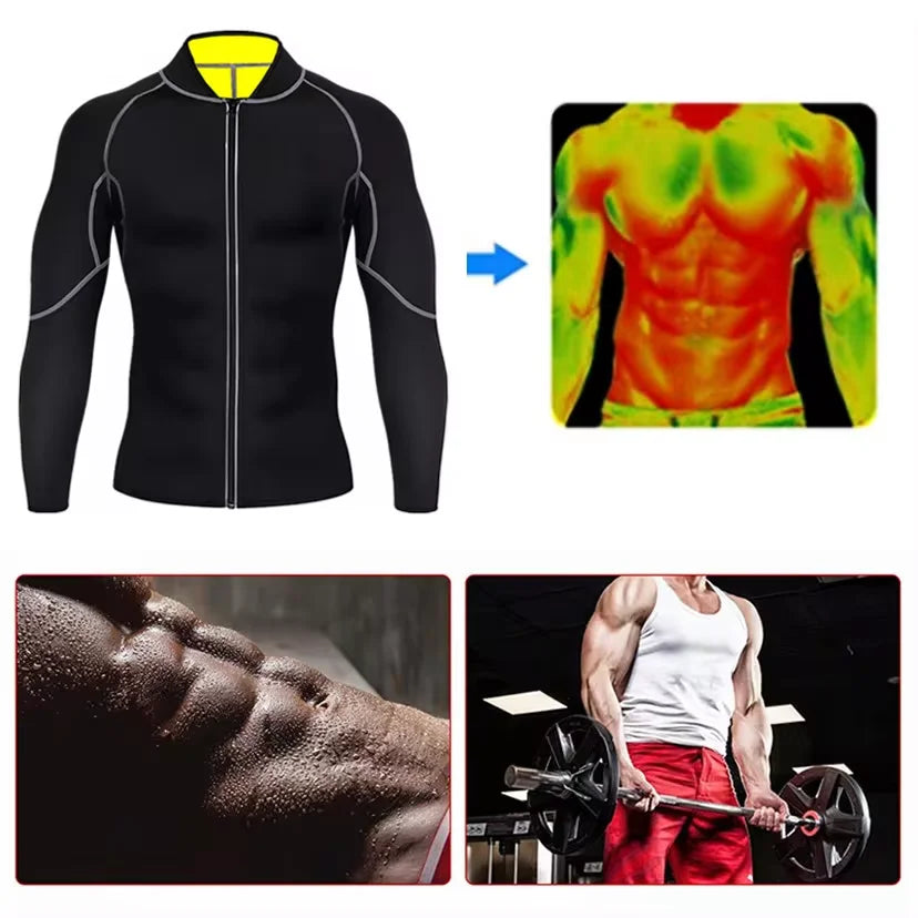 Men's Sauna Sweat Jacket - Weight Loss Body Shaper Gym Fitness Zip Undershirt