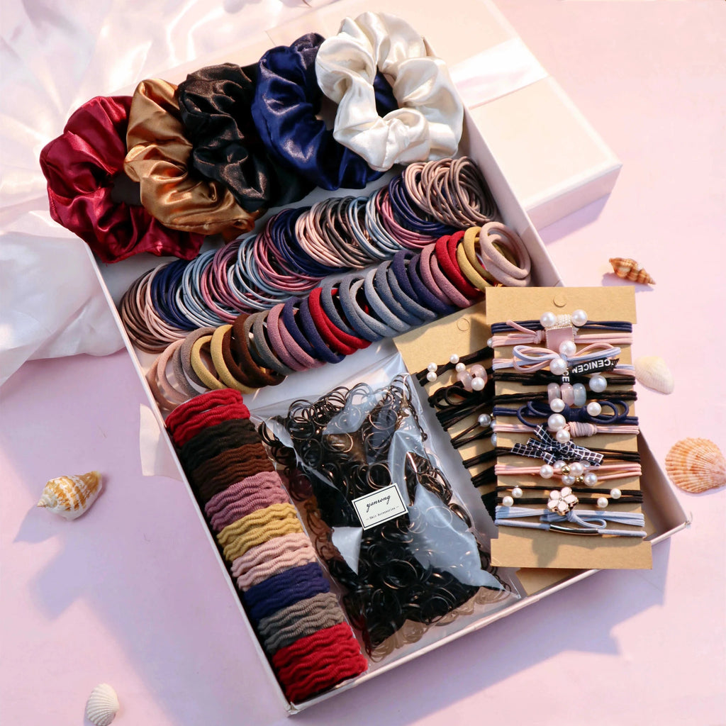 1085pcs Dark Hair Accessories Set - Scrunchies, Hair Bands & Ties - lily supply