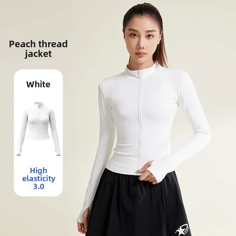 Women's Slim Zip Sports Yoga Coat - Long Sleeve Gym Running UV Protection