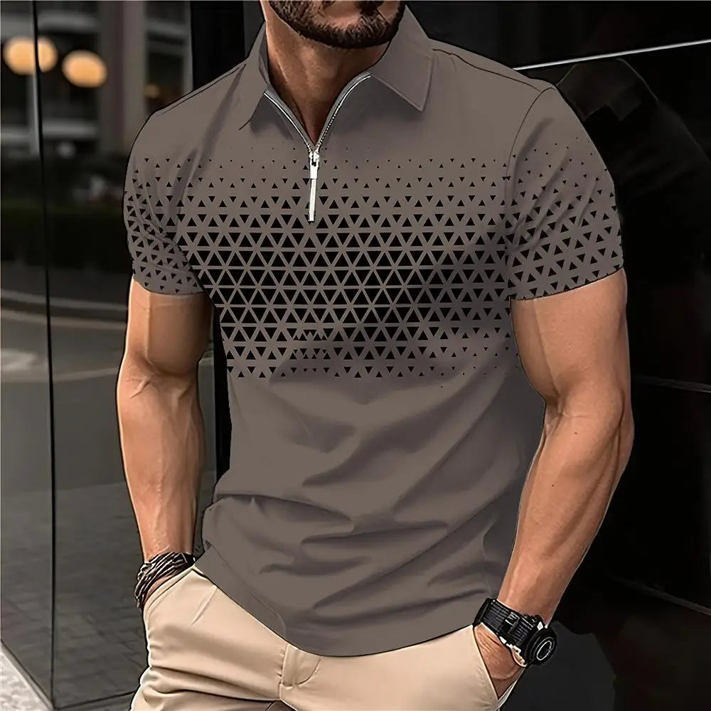 Men's 3D Print Striped Polo T-Shirt