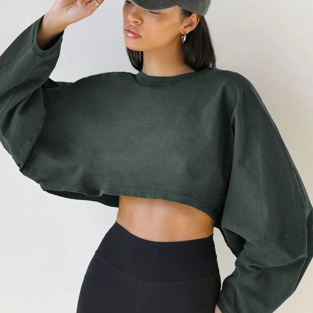 Women Sports Crop Top T-Shirts Gym Clothing Yoga Loose Tops Long Sleeve Sportswear Workout Clothing Fitness Smock Spring Autumn - lily supply