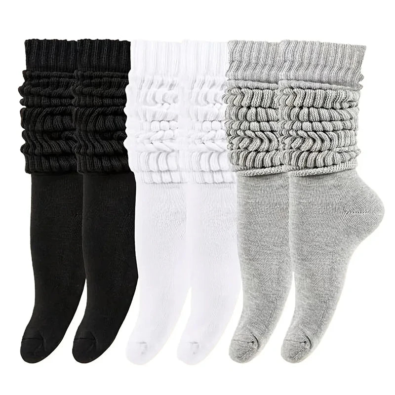Women's White Solid Pile - Up Mid Length Socks – Casual Cotton Socks - lily supply