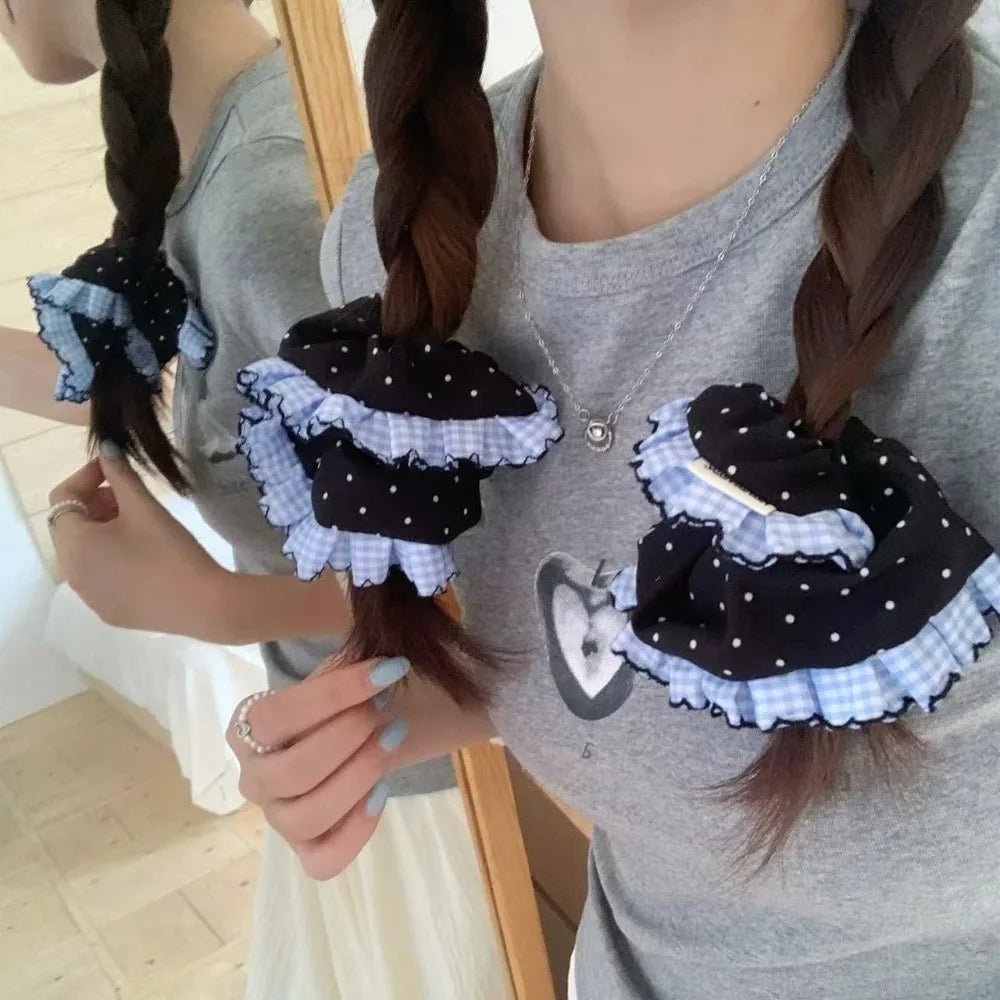 Polka Gingham Ruffled Scrunchie - Handmade Vintage Retro Hair Accessory - lily supply