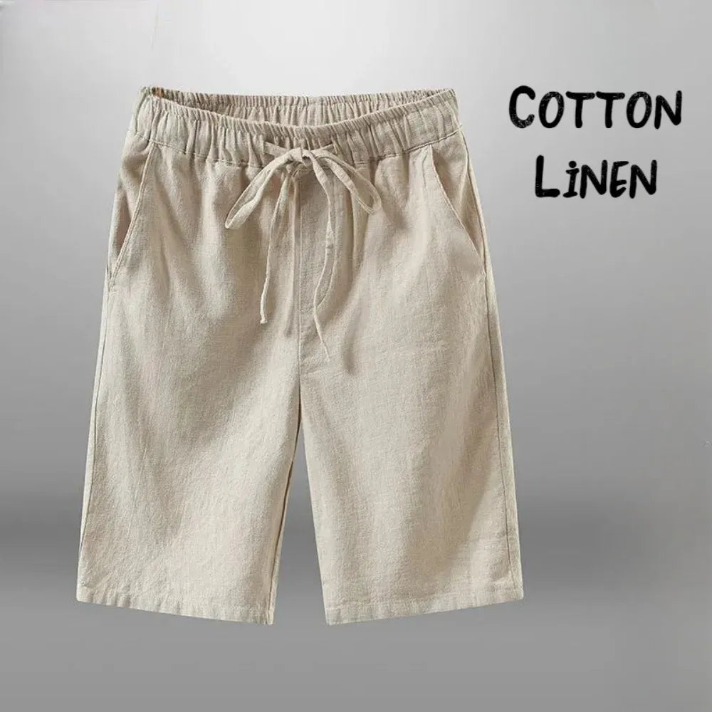 Men's Cotton Linen Beach Shorts – Casual Breathable Vacation & Gym Sweatpants