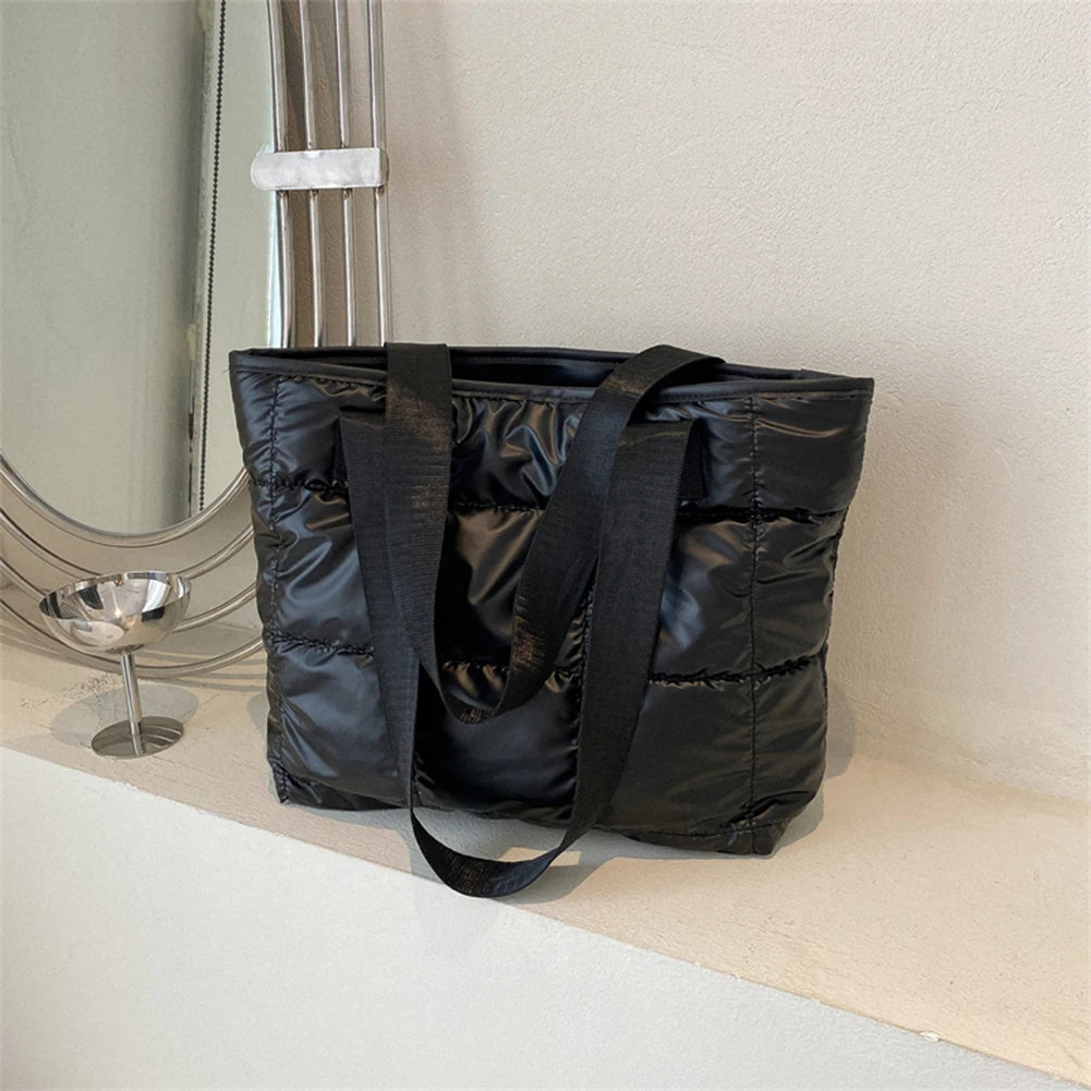 Women's Quilted Rhombus Cotton Padded Tote Bag - Large Capacity Shopping Bag - lily supply