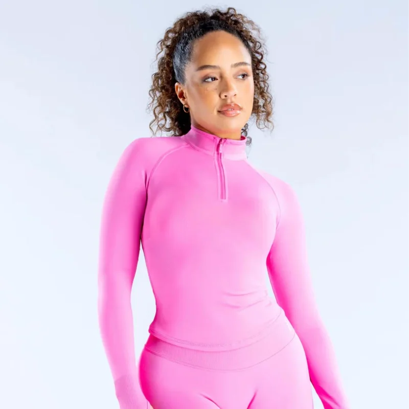 Women's Half Zip Seamless Sports Yoga Top - Long Sleeve Gym Fitness Pilates Shirt