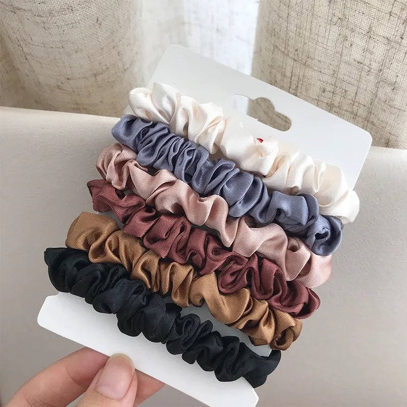 Satin Minimalist Solid Colour Silk Hair Scrunchies - Elastic Ponytail Ties - lily supply