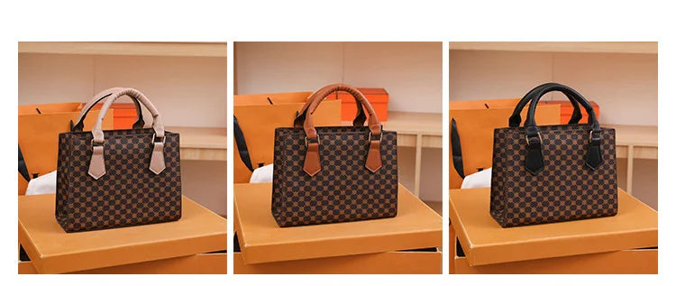 Women's PU Leather Plaid Crossbody Shoulder Bag - Square Top Handle