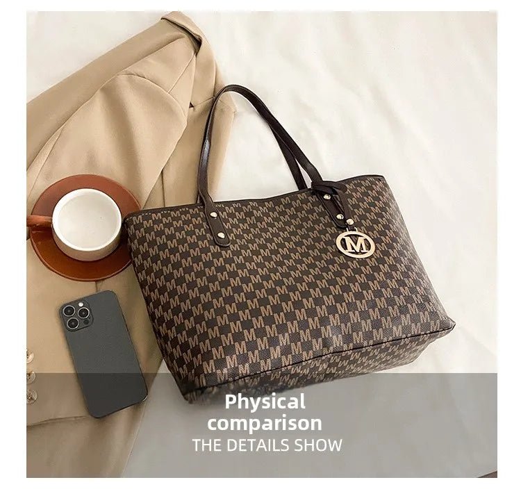 Women's PU Leather Print Commuting Tote Bag - Large Capacity College Handbag - lily supply