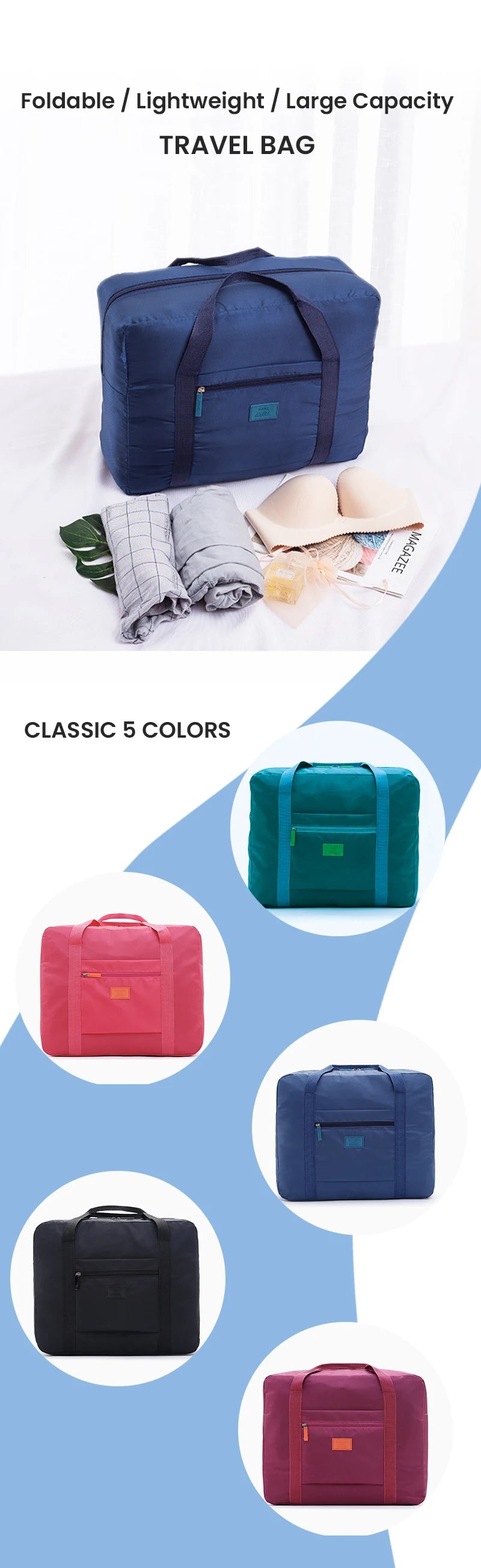 Lightweight Foldable Travel Duffel Bag - Unisex Carry-On Weekend Tote