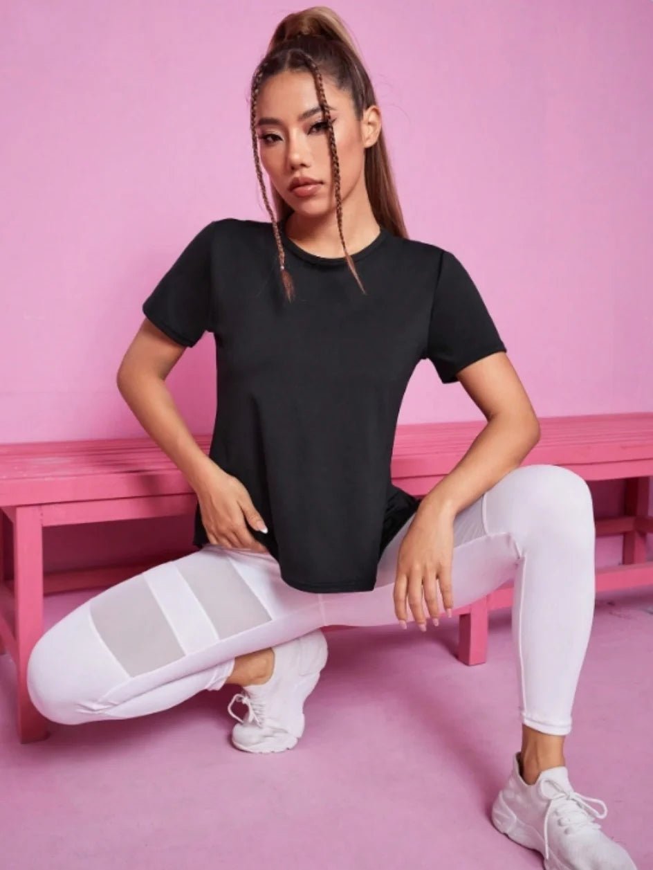 Yoga outfit women's summer sports T-shirt loose breathable quick drying top mesh back training fitness short sleeved - lily supply