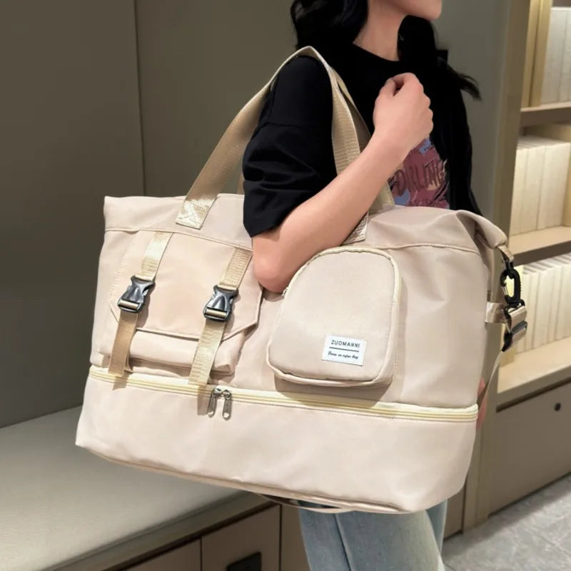 Large Capacity Carry on Travel Bag for Women, Weekender Overnight Duffel Bag with Shoe Compartment, Gym Bag with Wet Pocket
