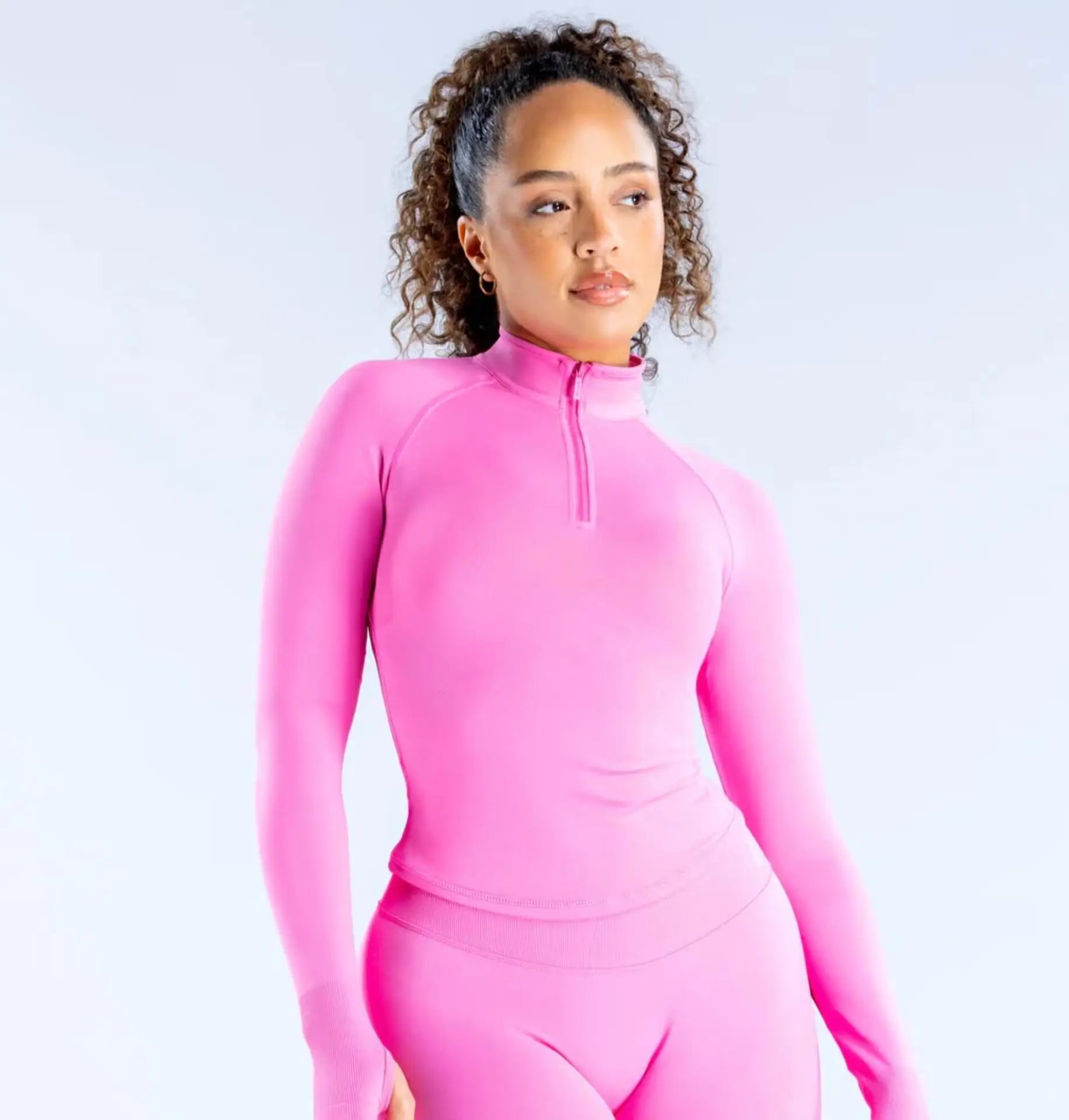 Women's Half Zip Seamless Sports Yoga Top - Long Sleeve Gym Fitness Pilates Shirt