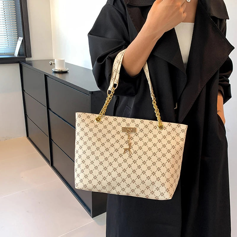 Women's Soft Leather Large Tote Handbag - Presbyopia Texture Shoulder Bag