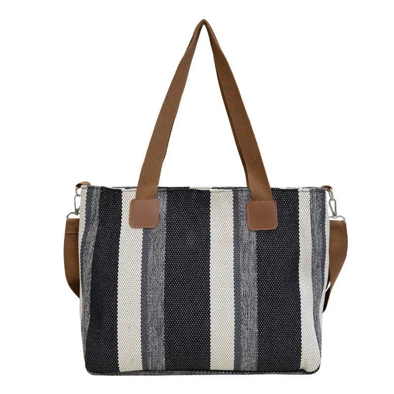 Women's Striped Canvas Crossbody Shoulder Bag - Large Tote 2023