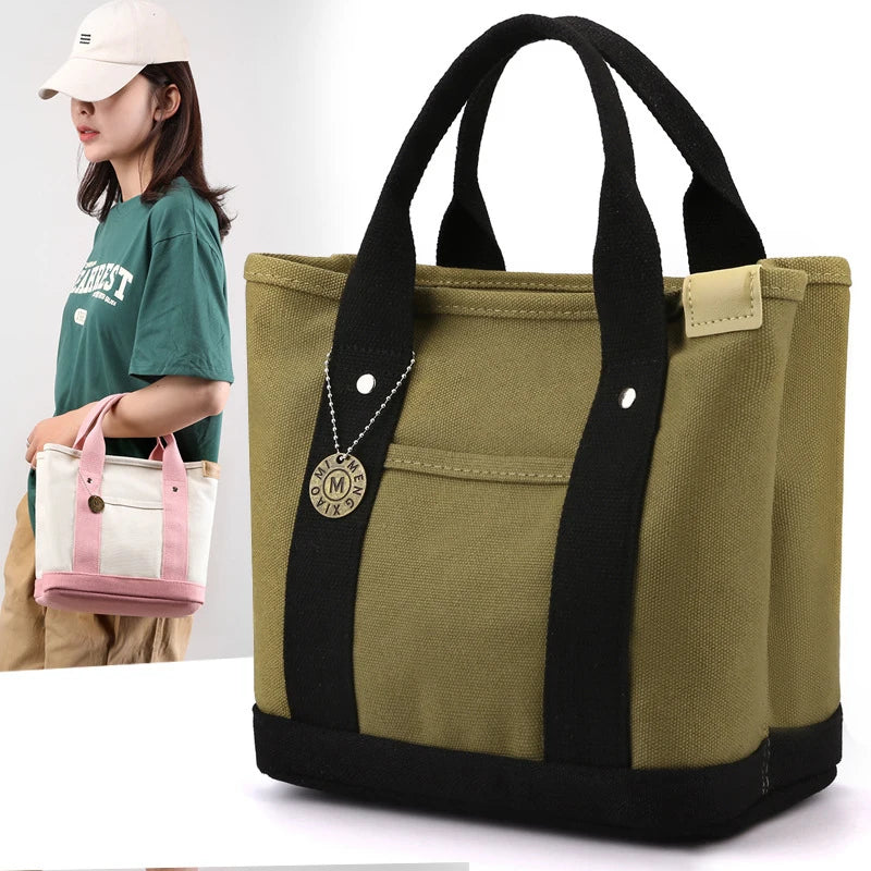 Canvas Tote Bag - Portable Large Capacity Lunch Bento Bucket Handbag