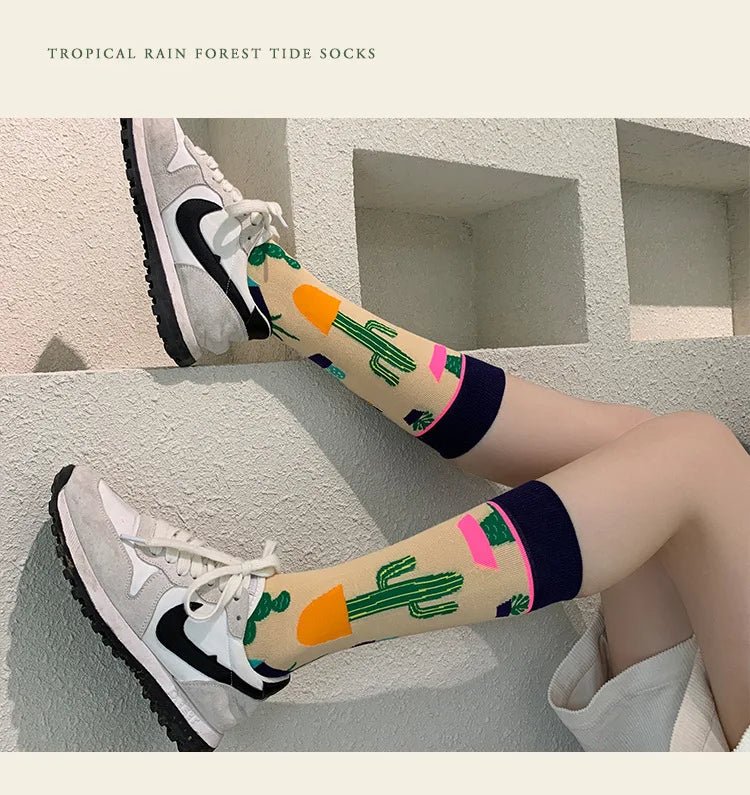 Women's Plant, Hedgehog & Sloth Print Socks – Trendy Casual Socks - lily supply