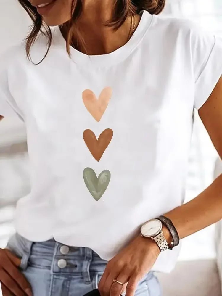 Women's Cute Slim Round Neck T-shirt, Funny Harajuku Graphic Short Sleeve, Summer Casual Daily Commute Comfort Top - lily supply