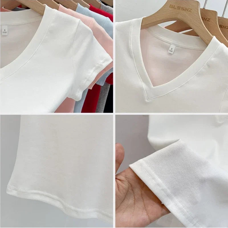 Women's Cotton V-Neck Slim Crop T-Shirt