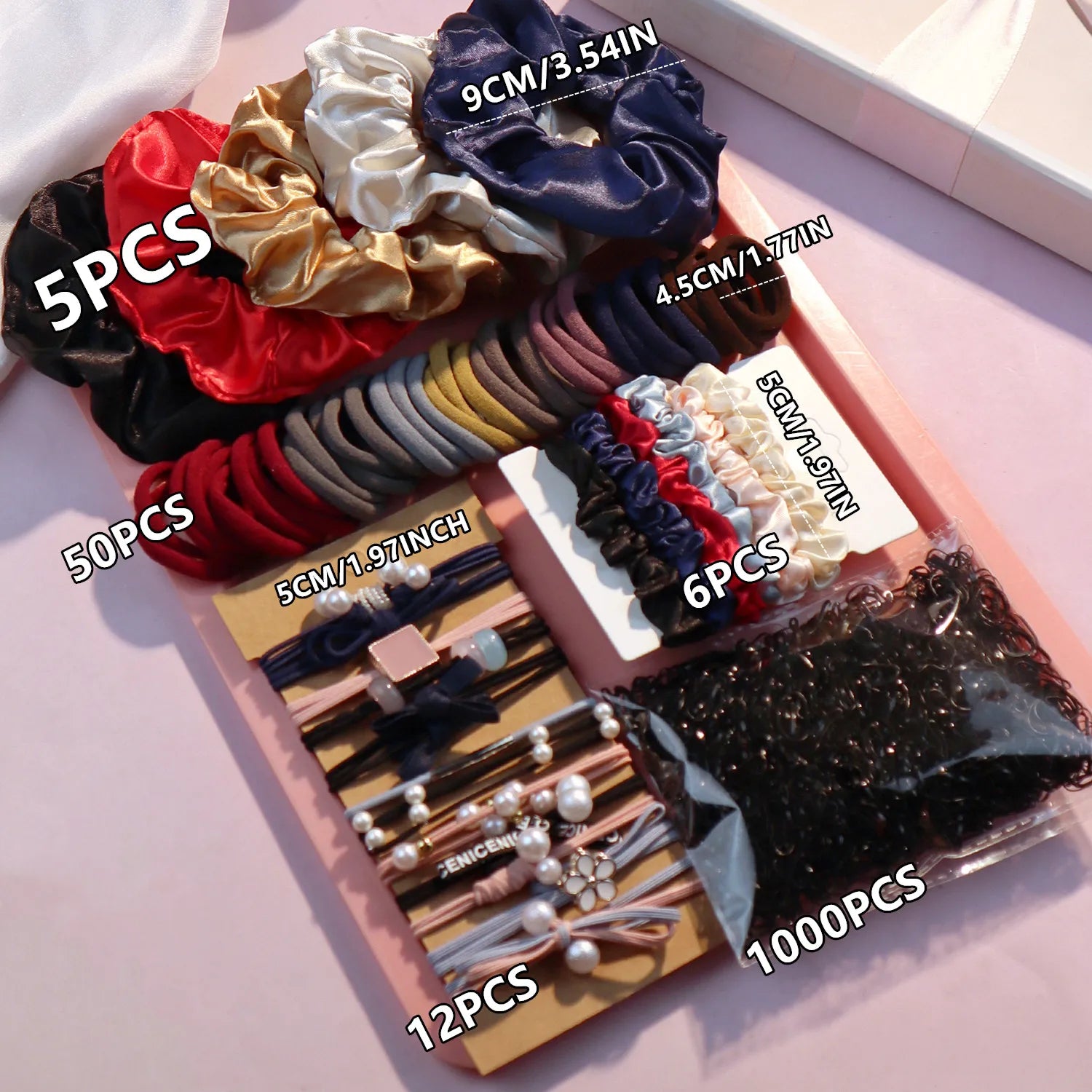 1085pcs Dark Hair Accessories Set - Scrunchies, Hair Bands & Ties - lily supply