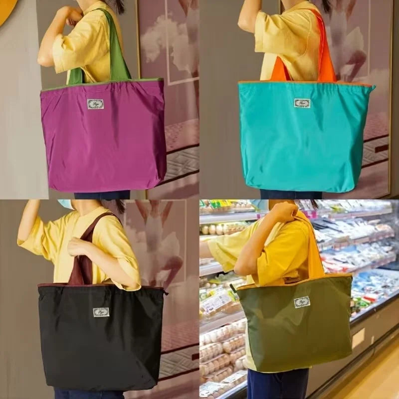 Large Foldable Tote Bag - Geometric Print Drawstring for Grocery Gym Travel