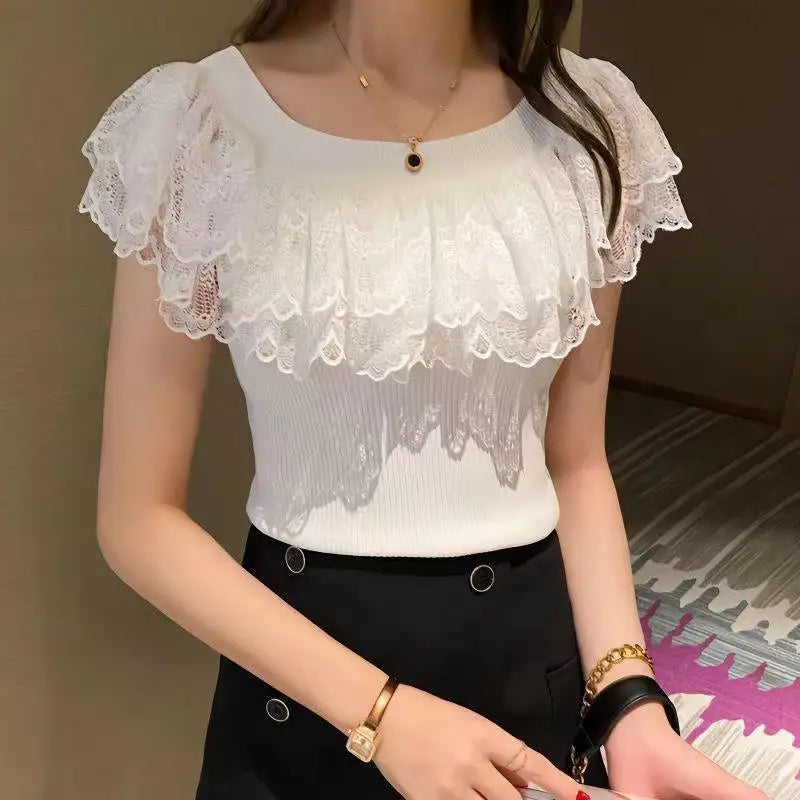 Women's Casual Lace T-Shirt Korean Fashion