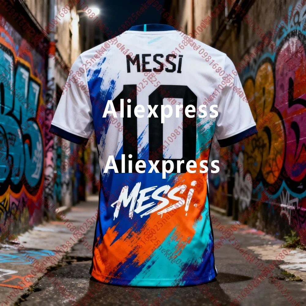 Messi 10 Soccer Jersey – Blue & Red with Gold Accents - lily supply