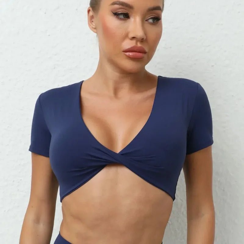Women Sports Top Padding Gym T-shirt 2025 Sport Crop Top Woman Sportswear Yoga Clothing Tracksuit Brown Wine Red White Blue Navy - lily supply