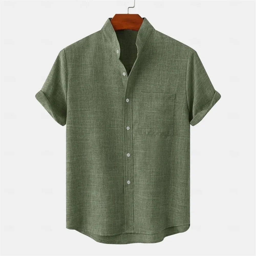 Men's Linen Short Sleeve Collared Shirt