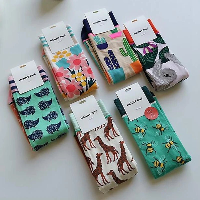 Women's Plant, Hedgehog & Sloth Print Socks – Trendy Casual Socks - lily supply