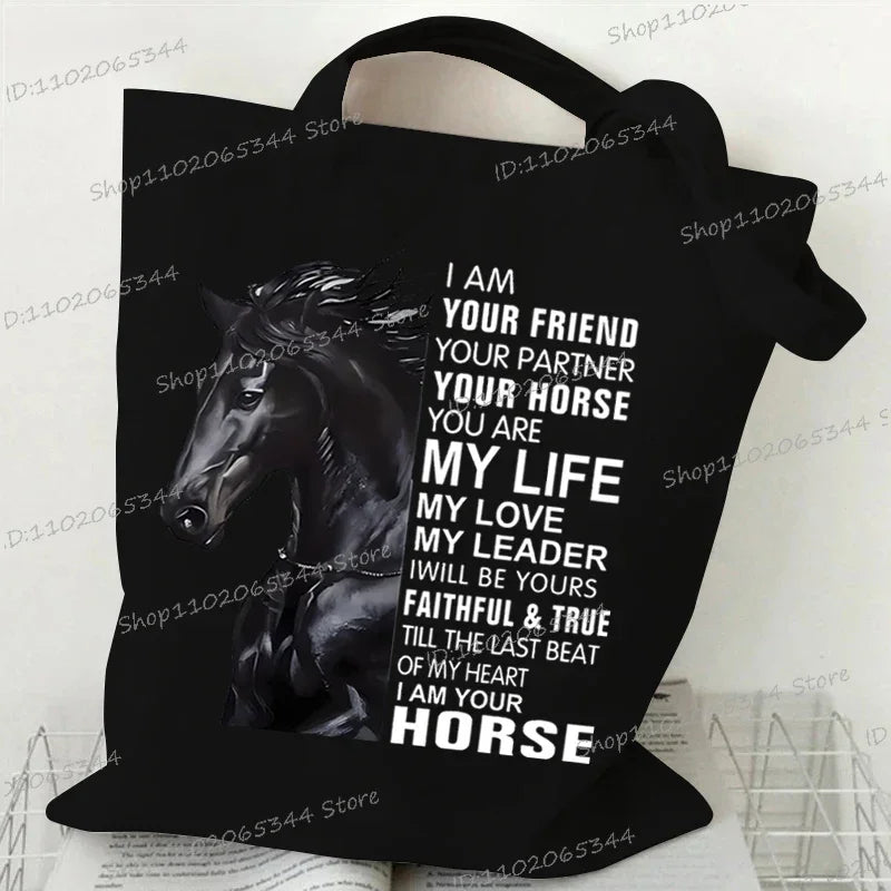 Women's Horse Print Canvas Large Capacity Tote Bag