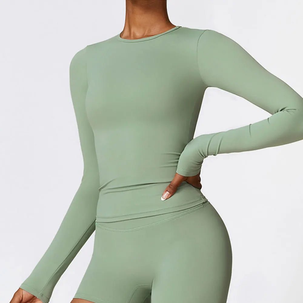 Women Yoga T-shirts Solid Sports Top Long Sleeve Gym Workout Running Shirts Sexy Exposed Navel Quick Dry Fitness Gym Sport Wear - lily supply