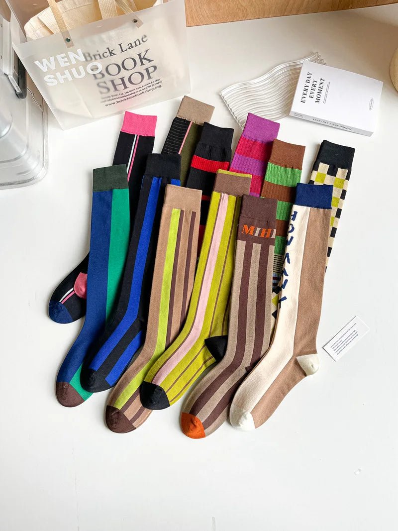 Women's Korean Vintage Over Knee Long Socks - Trendy Fashion Stockings - lily supply
