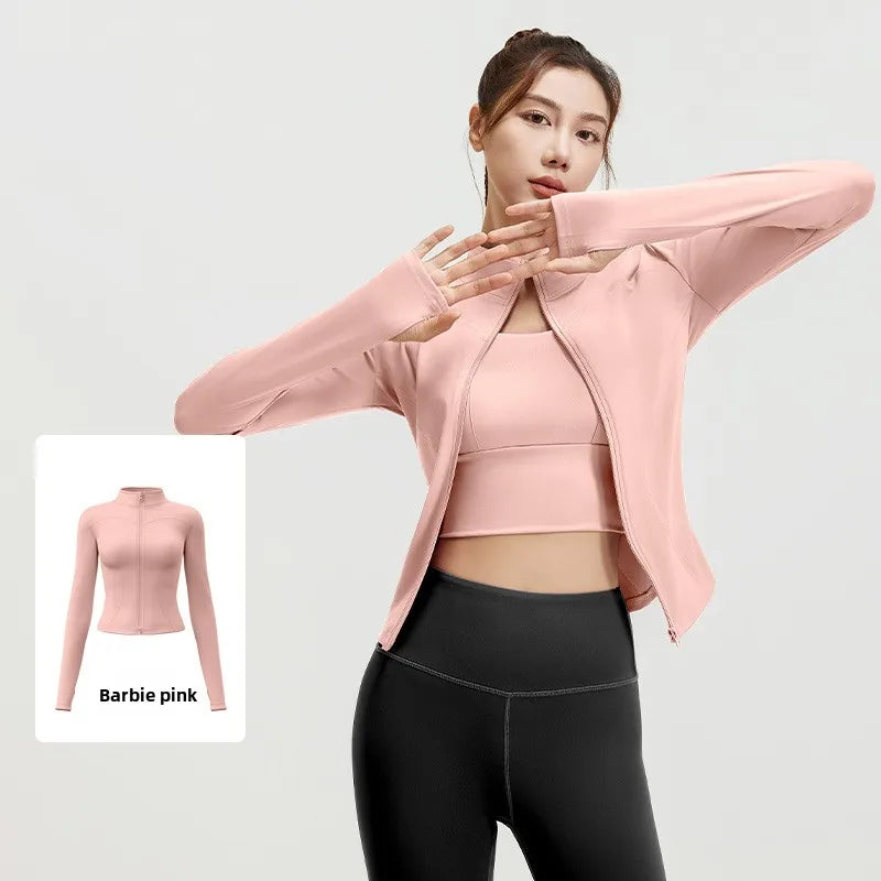 Women's Slim Yoga Running Zip Jacket - Long Sleeve Quick Dry Stand Collar Coat