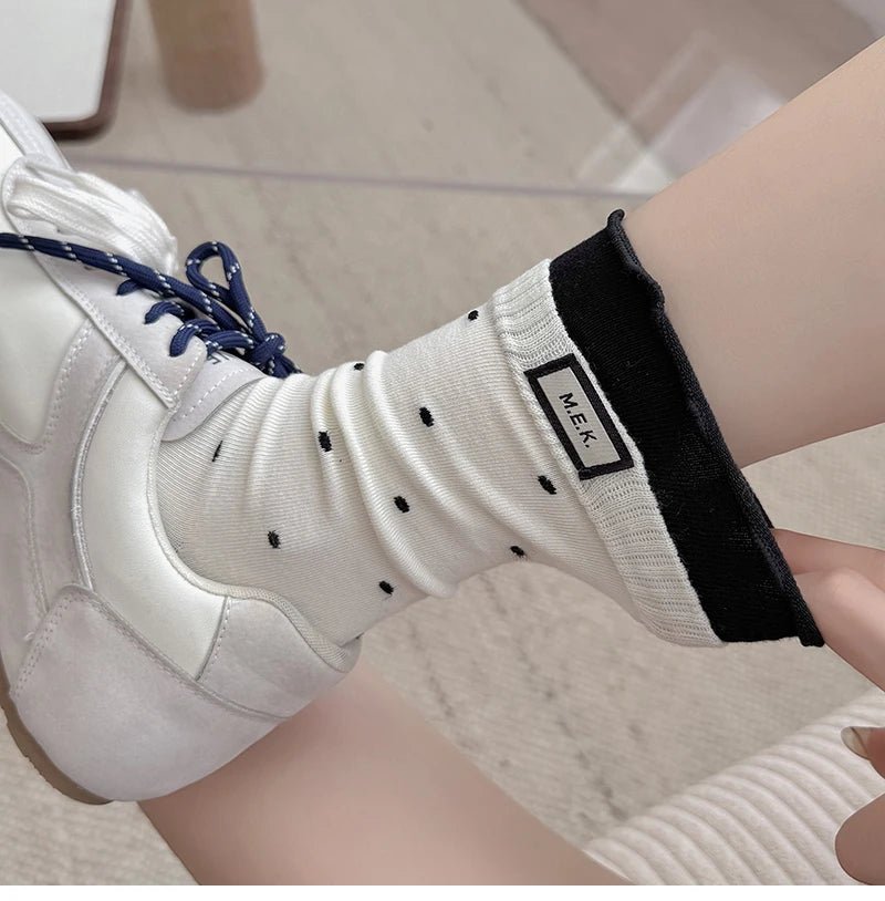 Women's Frilly Dots Preppy Long Cotton Socks – Sweet Knee High Socks - lily supply