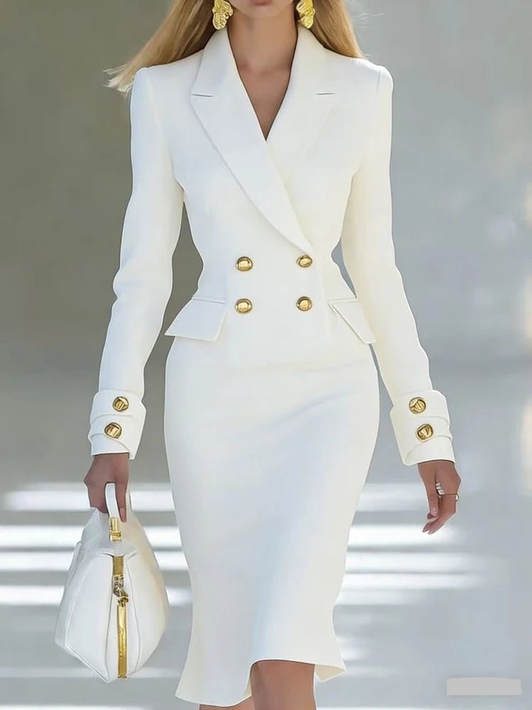 Women Elegant Blazer Dress Spring New Elegant Double Breasted Long Sleeve Dress Office Business Cocktail Party Formal Occasions - lily supply