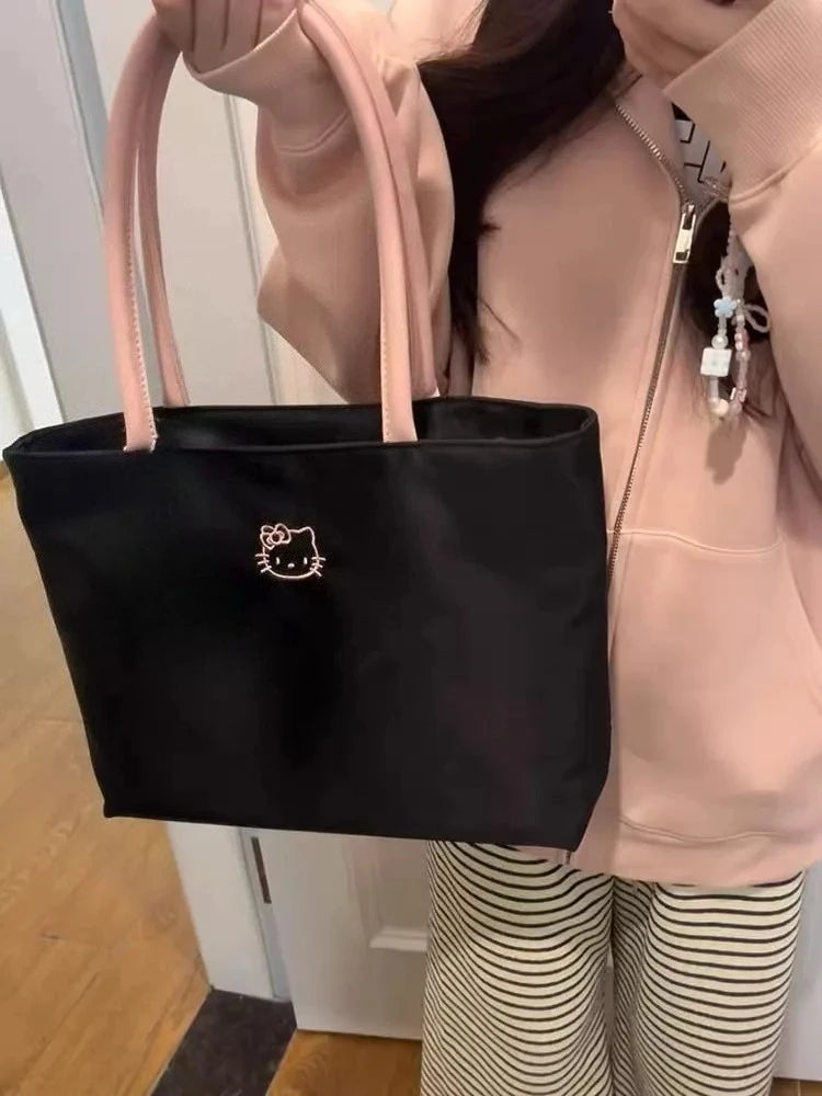Hello Kitty Embroidery Tote Bag - Large Capacity Cute Cartoon Shoulder Bag