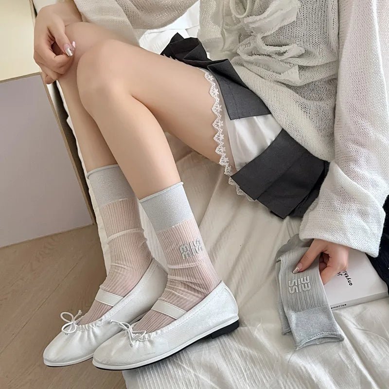 Women's Ballet Lace Glass Wire Transparent Socks – Sheer Ankle Socks - lily supply