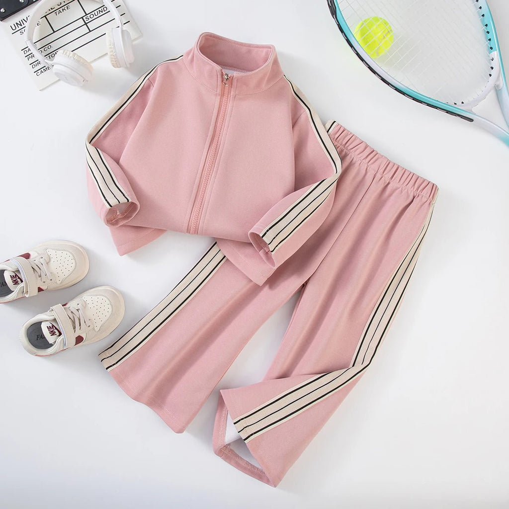 Girls Spring Autumn Two - Piece Set Sporty Long Sleeve T-Shirt with Flared Pants Casual Outerwear for Kids - lily supply