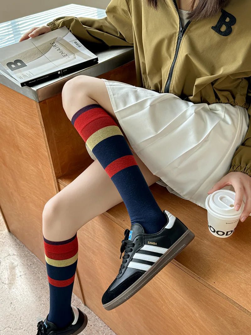 Women's Korean Vintage Over Knee Long Socks - Trendy Fashion Stockings - lily supply