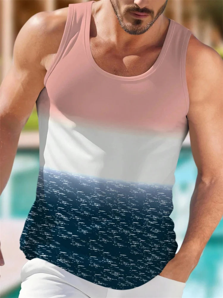 Men's Casual Coconut Tree Sleeveless Fitness Vest Top