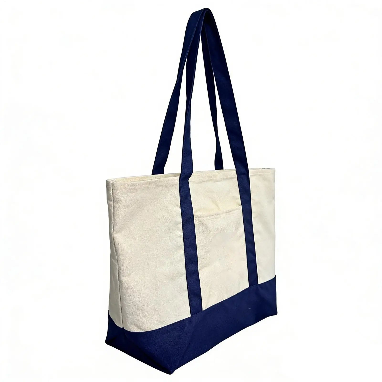 Large Canvas Tote Bag - Reusable Grocery Shopping Bag with Embroidery Handle - lily supply