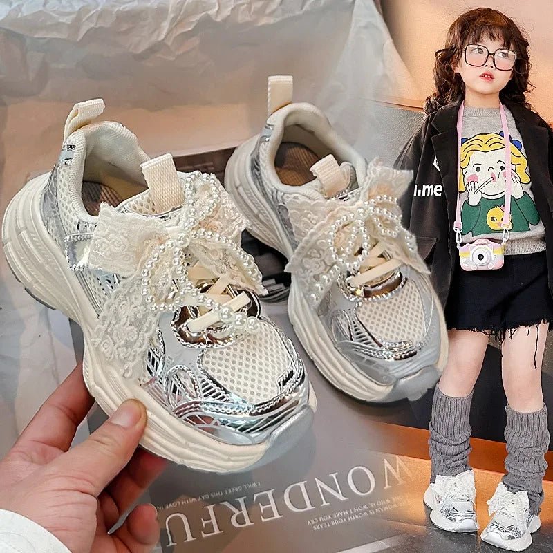 Girls Sports Shoes with Sweet Mesh Bow Kids Running Shoes Breathable 2026 New Fashion Children Sneakers Princess Style Cute - lily supply