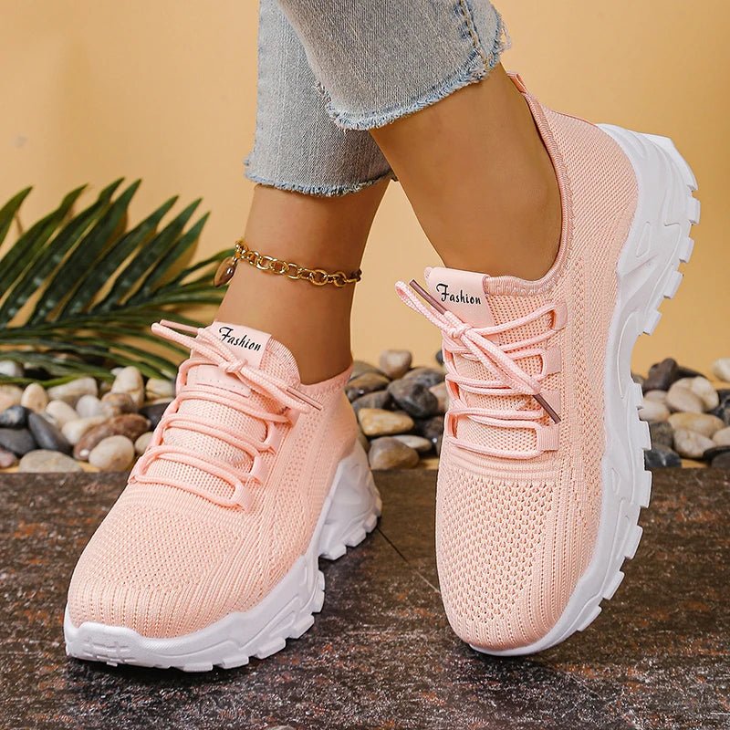 Fashion Knitted White Sneakers for Women Summer Mesh Breathable Platform Sports Shoes Woman Thick Bottom Non Slip Running Shoes - lily supply