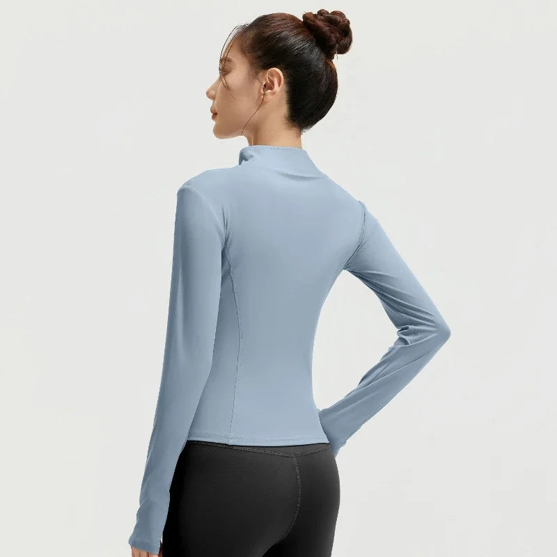 Women's Slim Yoga Running Zip Jacket - Long Sleeve Quick Dry Stand Collar Coat