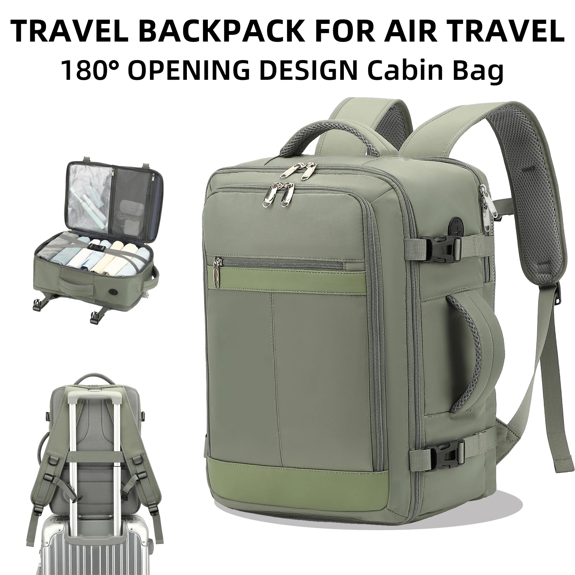 Travel Backpack for Women, 24L Carry On Backpack Flight Approved, Large Personal Item Bag Fits 16.5 inch Laptop, with 1 Packing