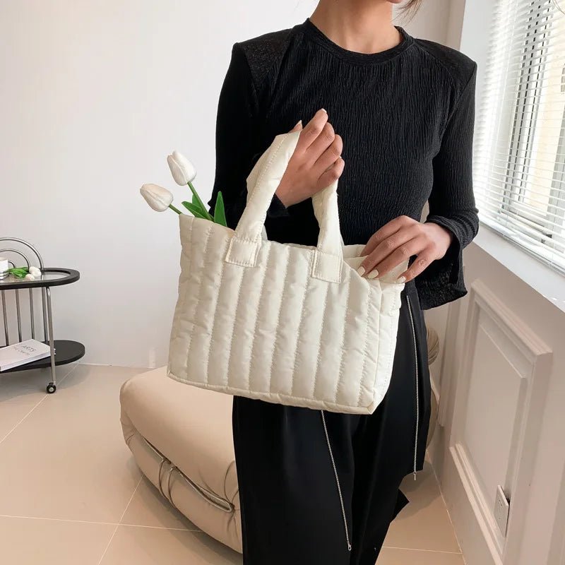 Women's Cotton Padded Nylon Tote Handbag - Large Capacity Solid Casual Elegant - lily supply